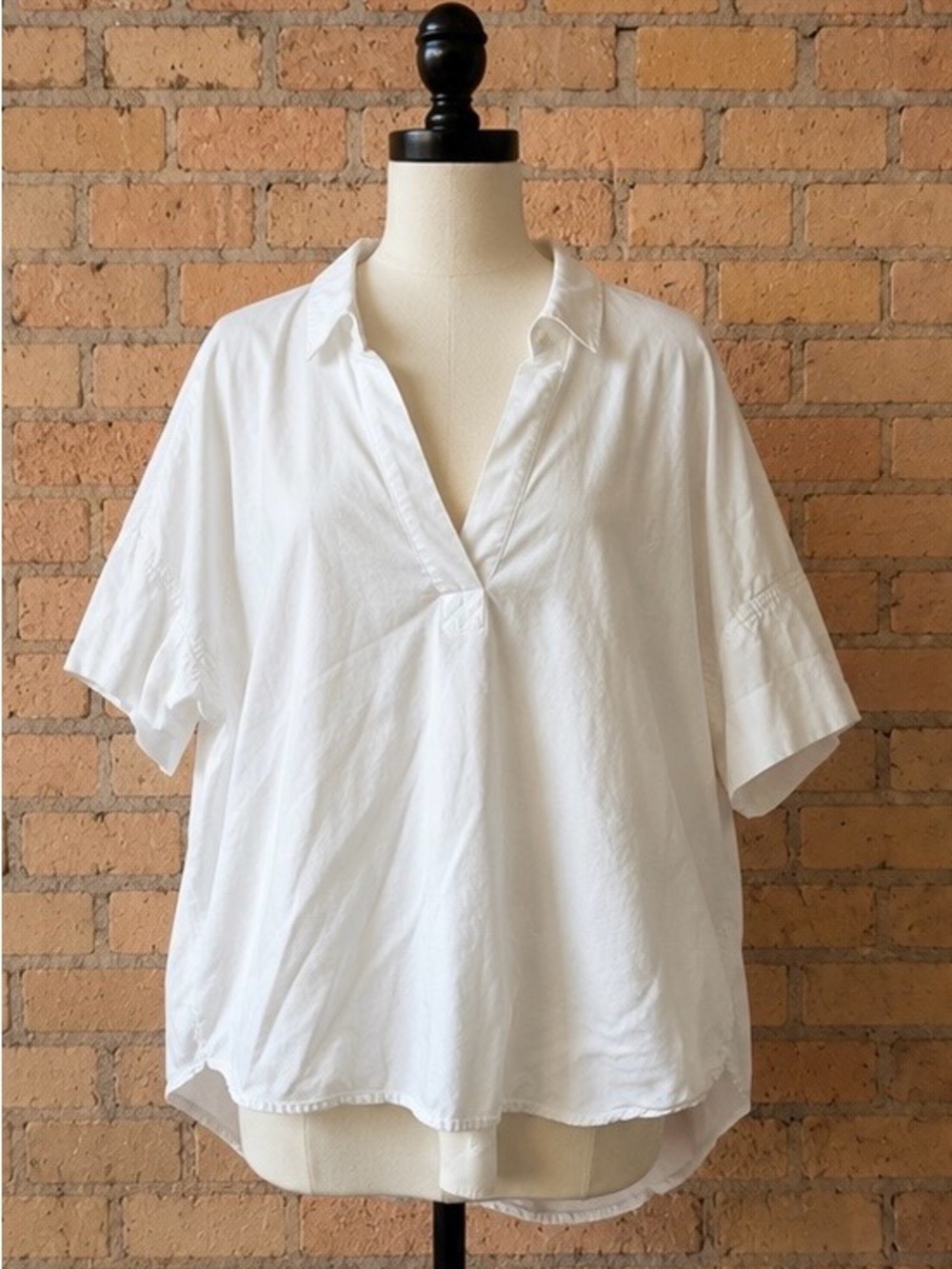 Madewell White Cotton V-Neck Popover Tunic